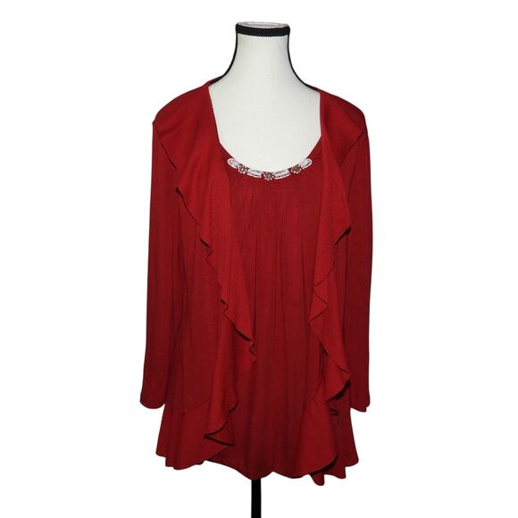 Cable and gauge long sleeve red blouse women’s size large - Picture 1 of 7